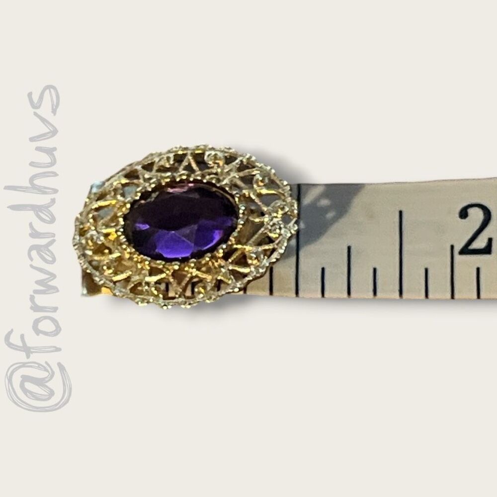 Sarah Coventry Purple Cabochon Filigree Clip Earrings Gold Tone Vintage - Picture 6 of 6